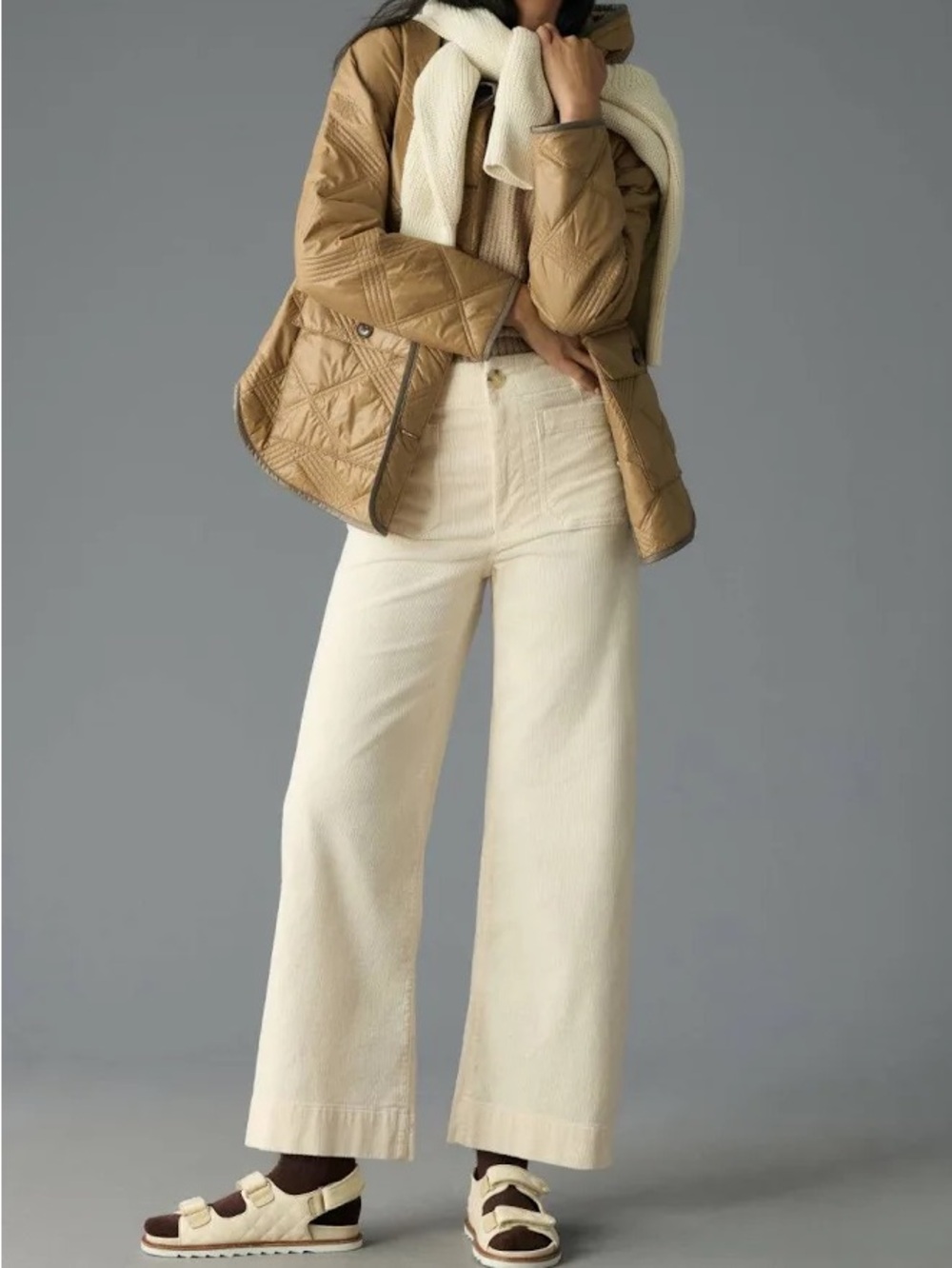 Maeve Colette wide leg corduroy ivory pants